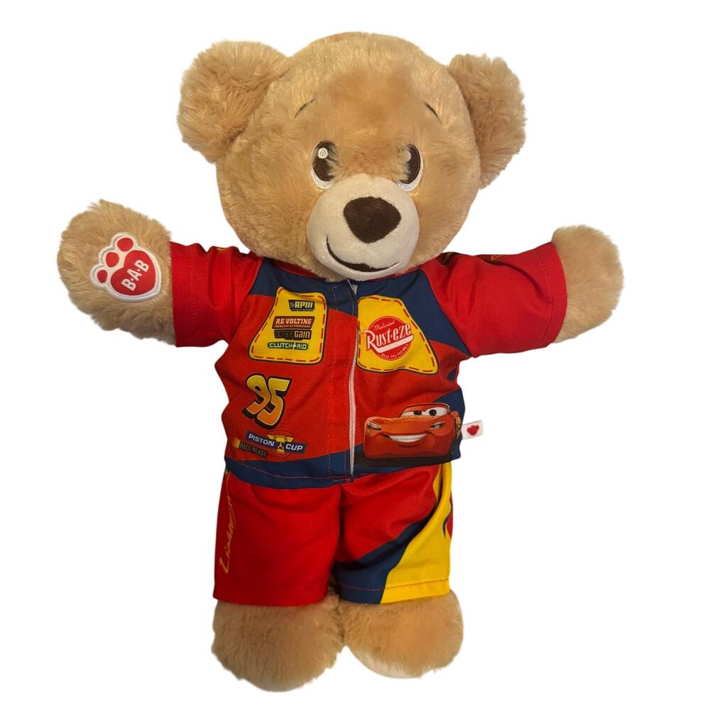 Build-A-Bear Workshop teddy bear With Disney Cars Lightning McQueen racing suit